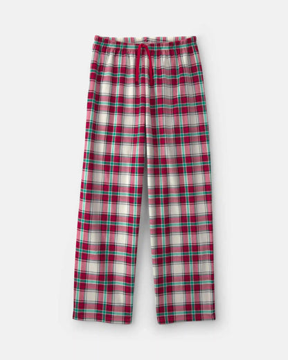 Adult Christmas Plaid Fleece Loose Fit Pajama Bottoms - Red/Green