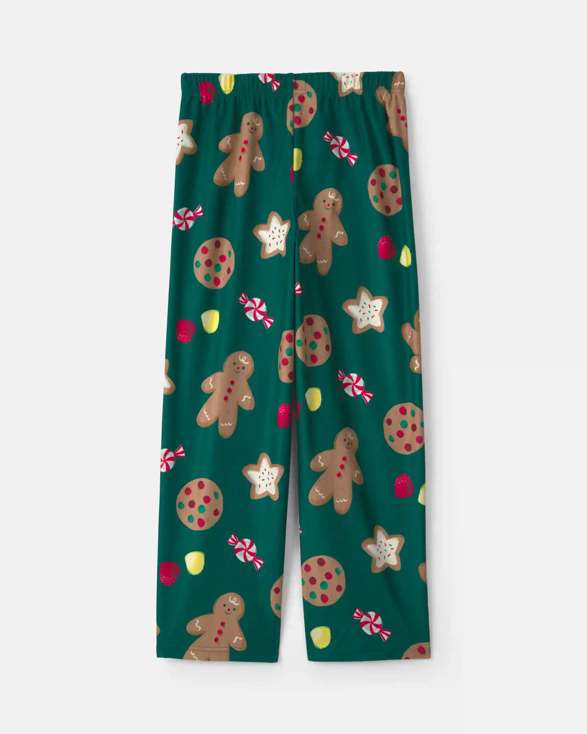 Kids Christmas Gingerbread Fleece Loose Fit Pajama Bottoms - Green