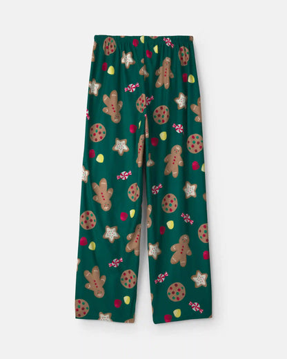 Adult Christmas Gingerbread Fleece Loose Fit Pajama Bottoms - Green
