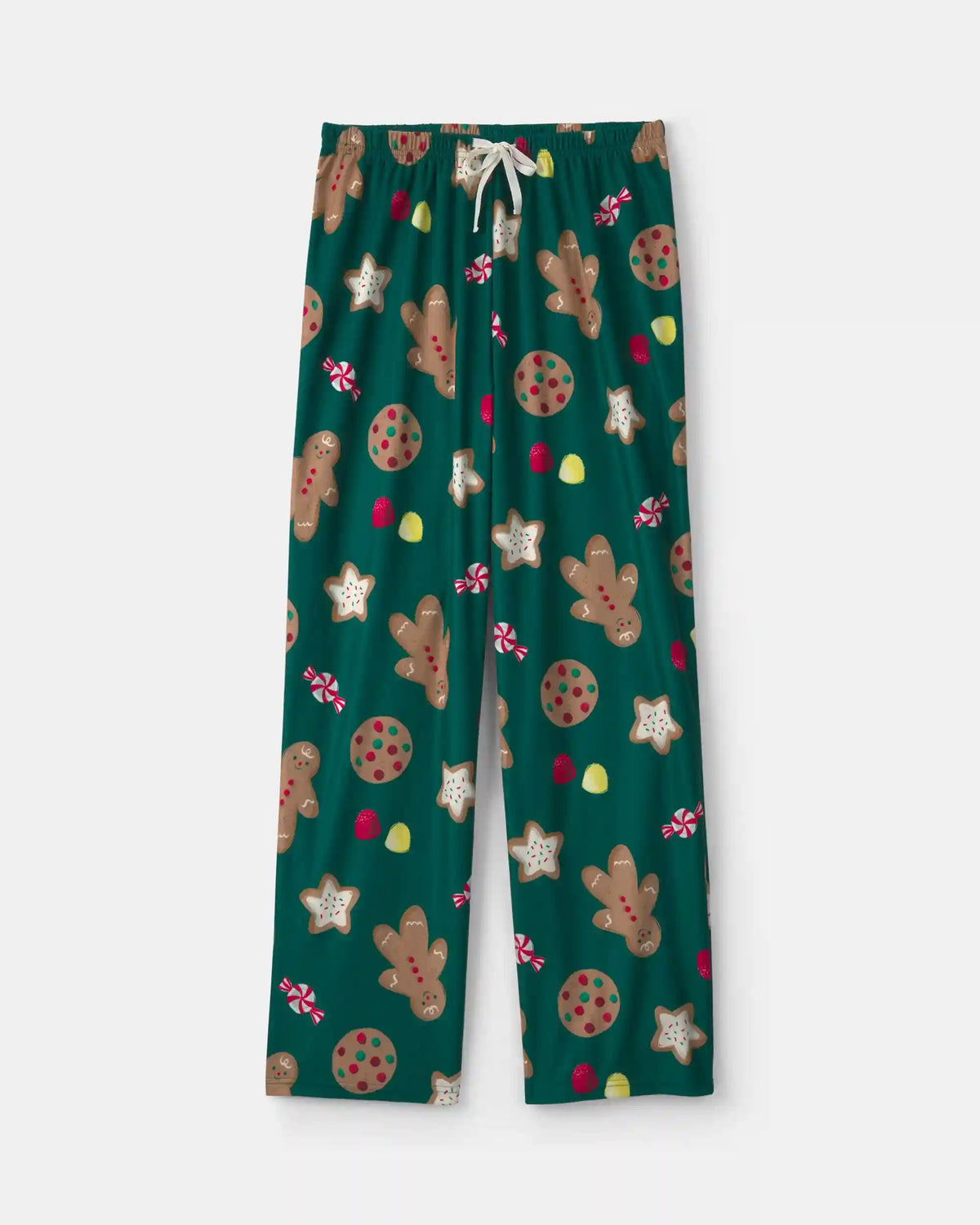 Adult Christmas Gingerbread Fleece Loose Fit Pajama Bottoms - Green