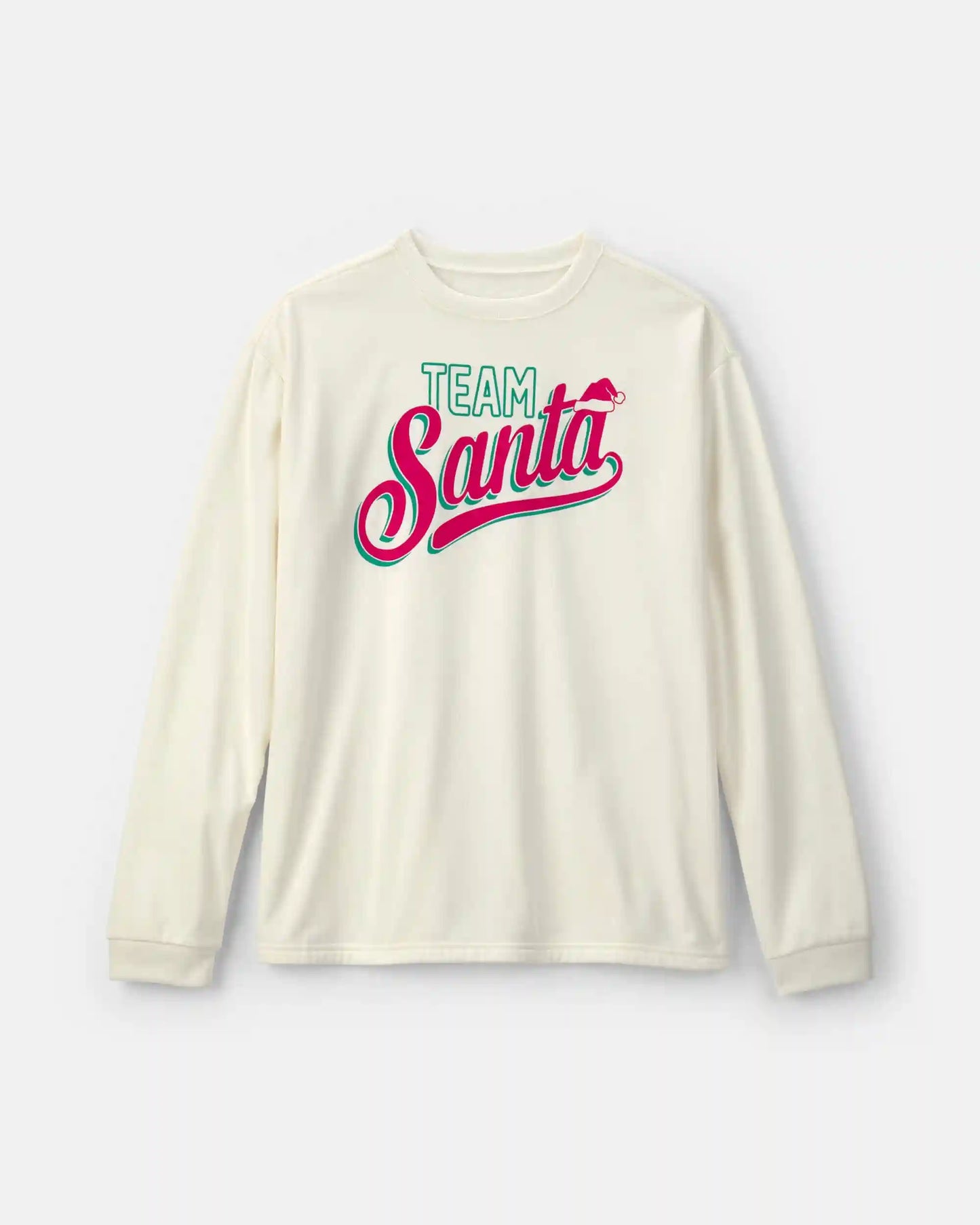 Adult 'Team Santa' Christmas Fleece Loose Fit Pajama Top - Cream