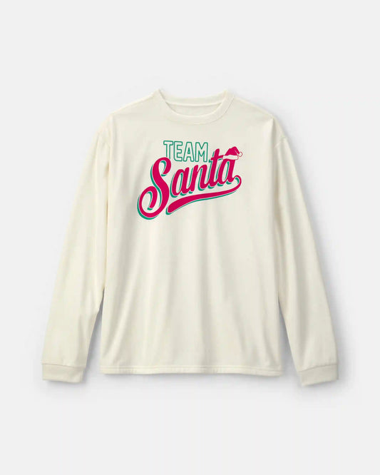 Adult 'Team Santa' Christmas Fleece Loose Fit Pajama Top - Cream