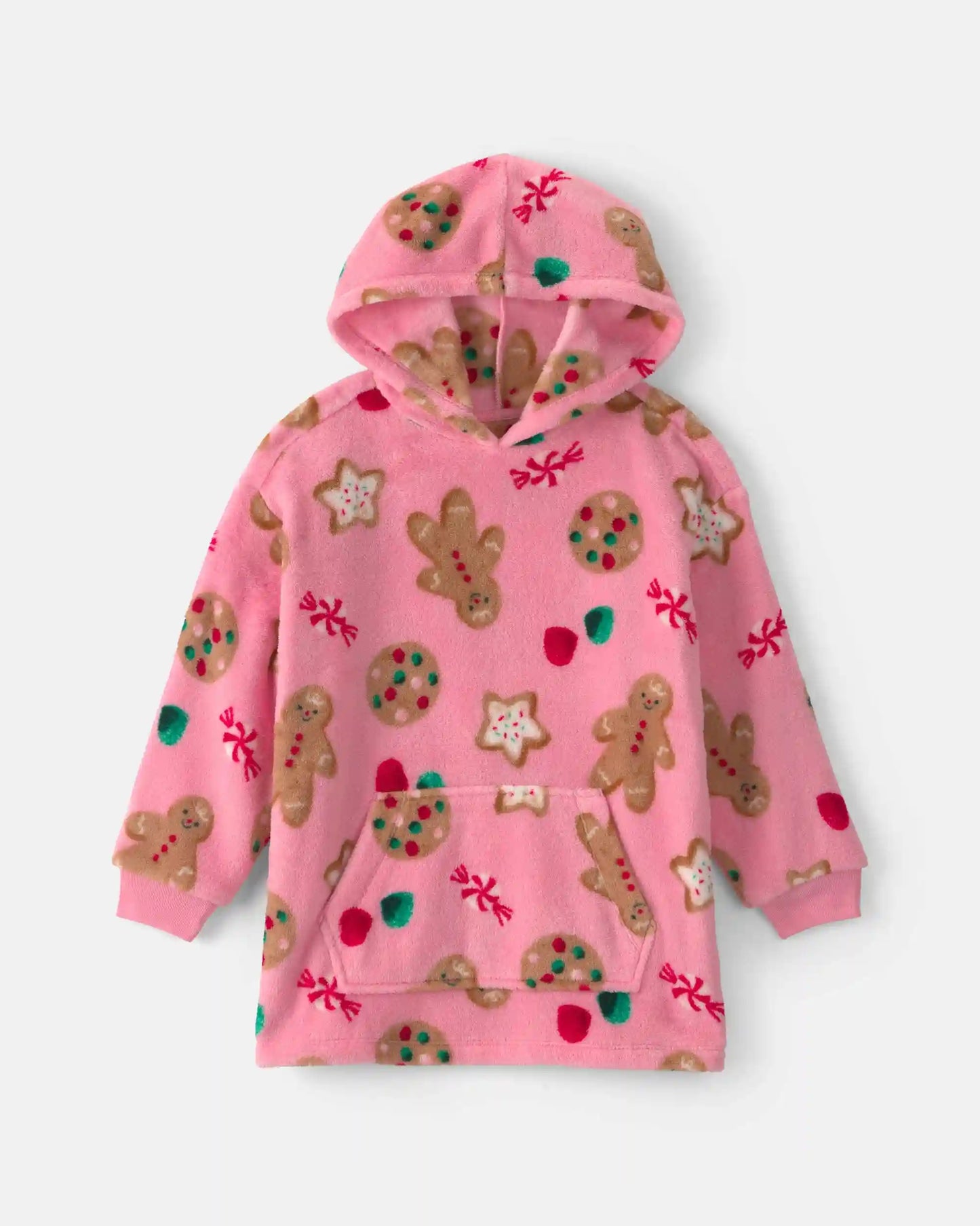 Girls Christmas Gingerbread Fleece Pajama Hoodie - Pink