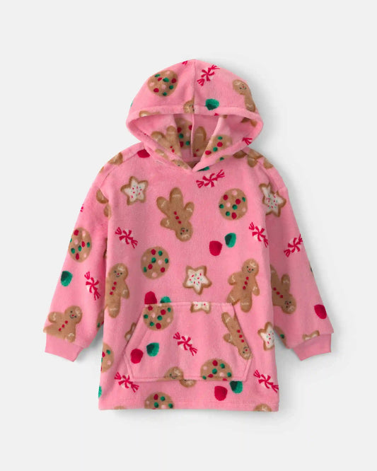 Girls Christmas Gingerbread Fleece Pajama Hoodie - Pink