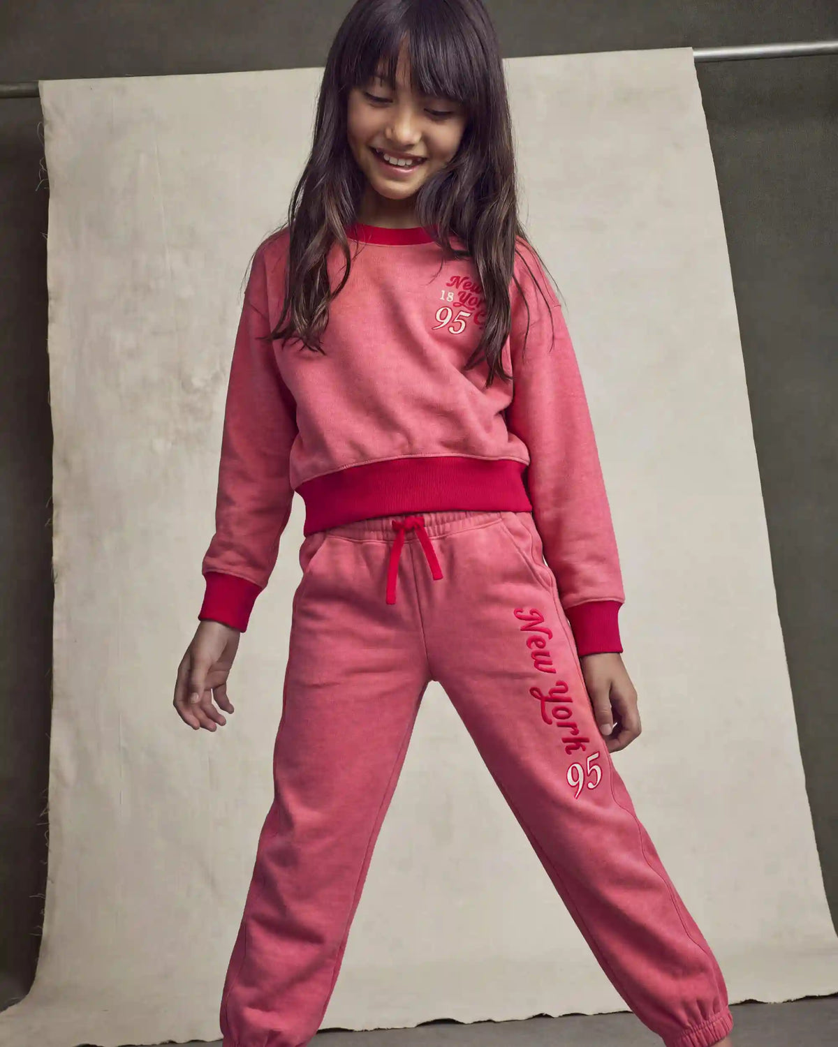 Girls 'New York' French Terry Joggers - Pink/Red