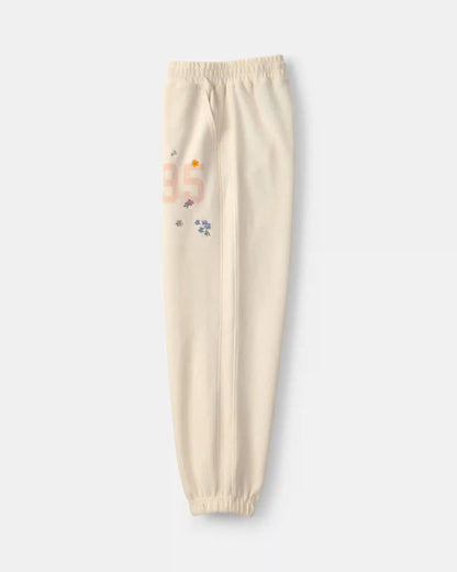 Girls '95' Floral French Terry Joggers - Cream