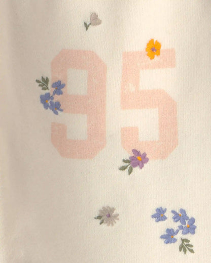 Girls '95' Floral French Terry Joggers - Cream