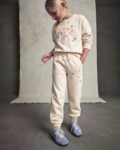 Girls '95' Floral French Terry Joggers - Cream