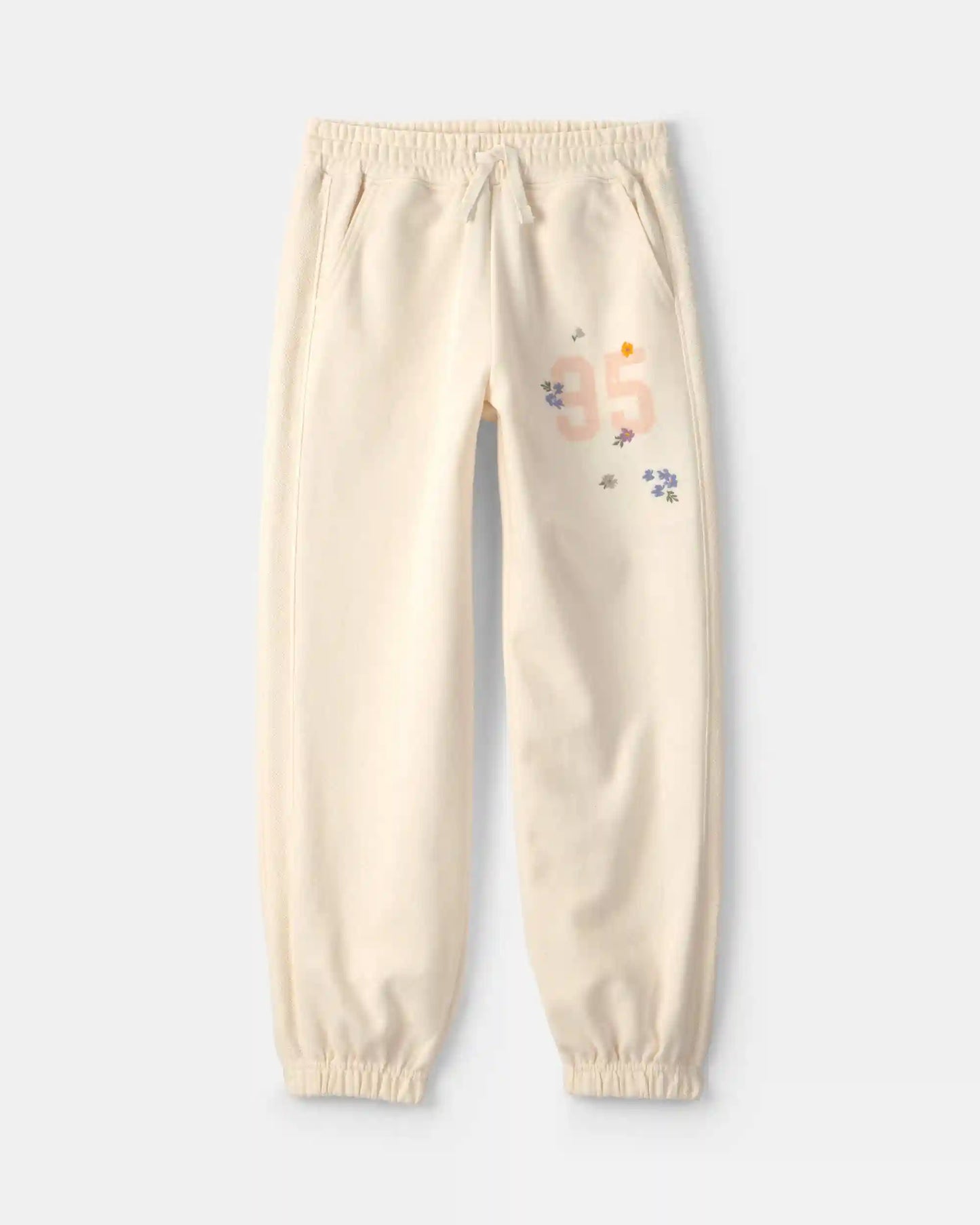 Girls '95' Floral French Terry Joggers - Cream