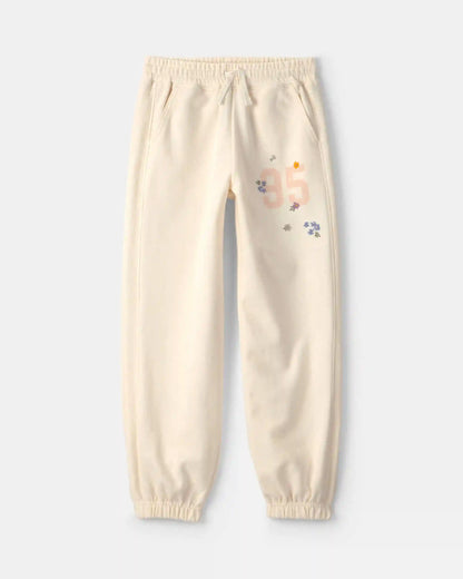 Girls '95' Floral French Terry Joggers - Cream