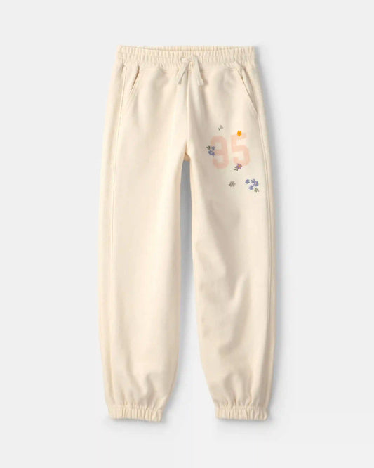 Girls '95' Floral French Terry Joggers - Cream