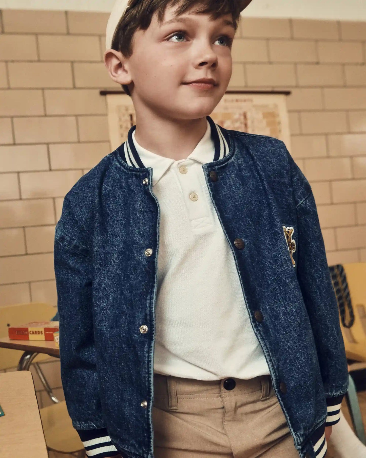 Boys Varsity Denim Jacket - Medium Wash