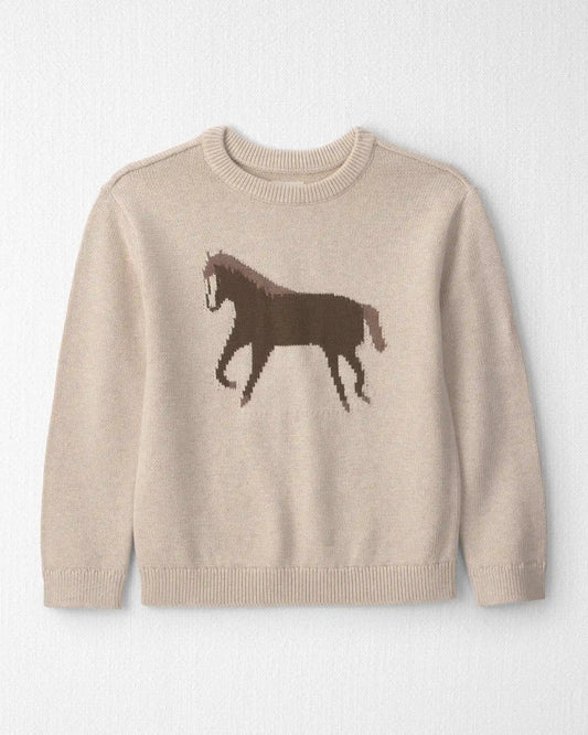 Kids Organic Cotton Horse Sweater Knit Pullover