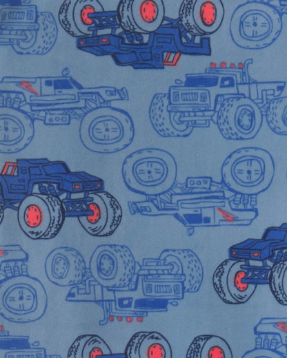 Boys 2-Piece Monster Truck Dream Plush Snug Fit Pajama Set - Blue