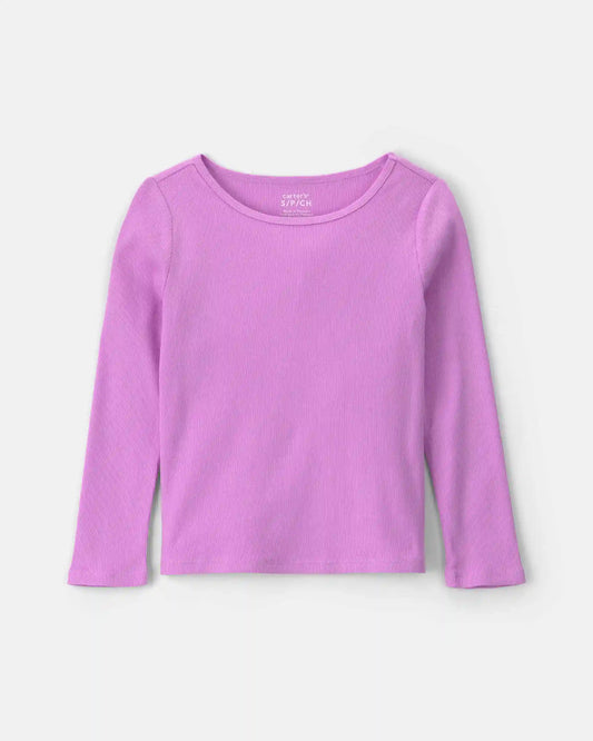Girls Long-Sleeve Rib Top - Purple