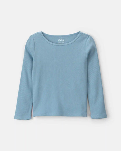 Girls Long-Sleeve Rib Top - Blue