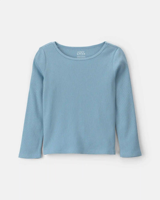 Girls Long-Sleeve Rib Top - Blue