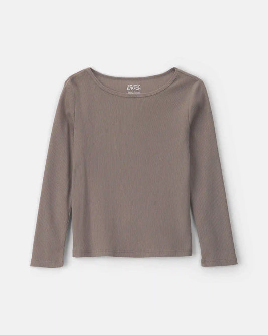 Girls Long-Sleeve Rib Top - Grey
