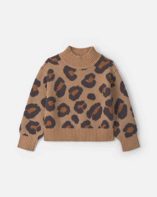 Girls Leopard Sweater - Brown/Black