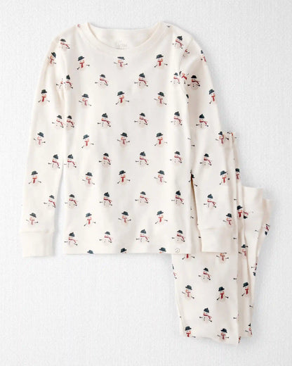 Kids 2-Piece Organic Cotton Pajamas in Snowman Print