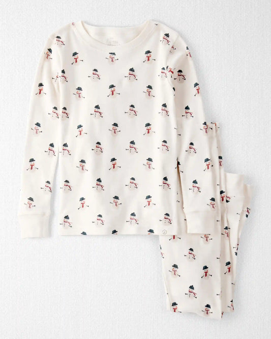 Kids 2-Piece Organic Cotton Pajamas in Snowman Print