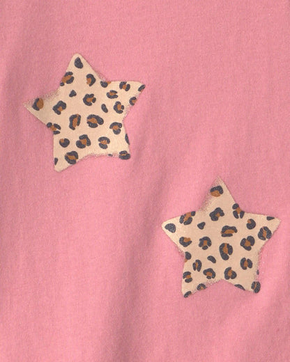 Girls Cheetah Star Long-Sleeve Graphic Tee - Pink