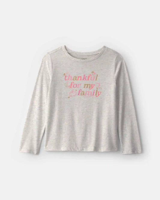 Girls 'Thankful' Long-Sleeve Graphic Tee - Grey