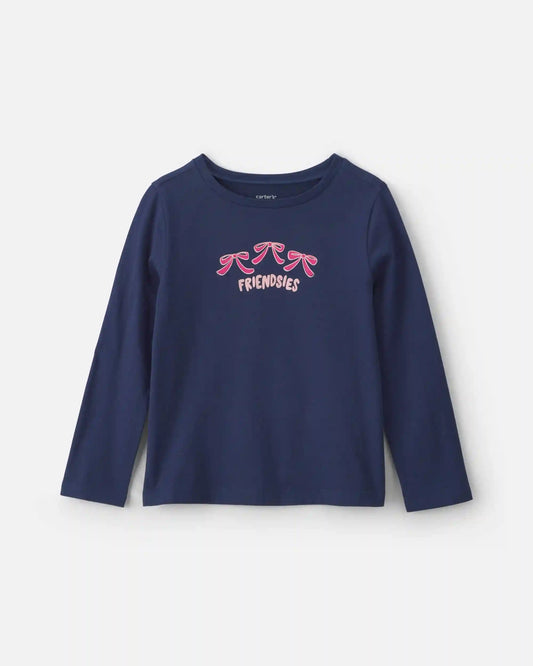 Girls 'Friendsies' Long-Sleeve Graphic Tee - Navy Blue