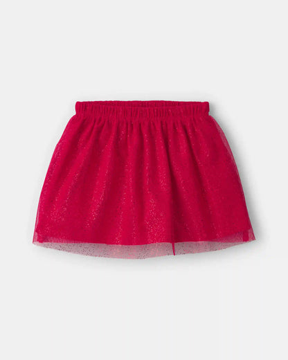 Girls Tulle Bow Fleece Long-Sleeve Top & Skort Set - Cream/Red