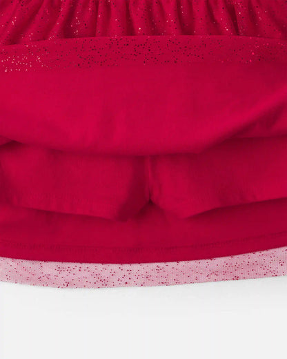 Girls Tulle Bow Fleece Long-Sleeve Top & Skort Set - Cream/Red