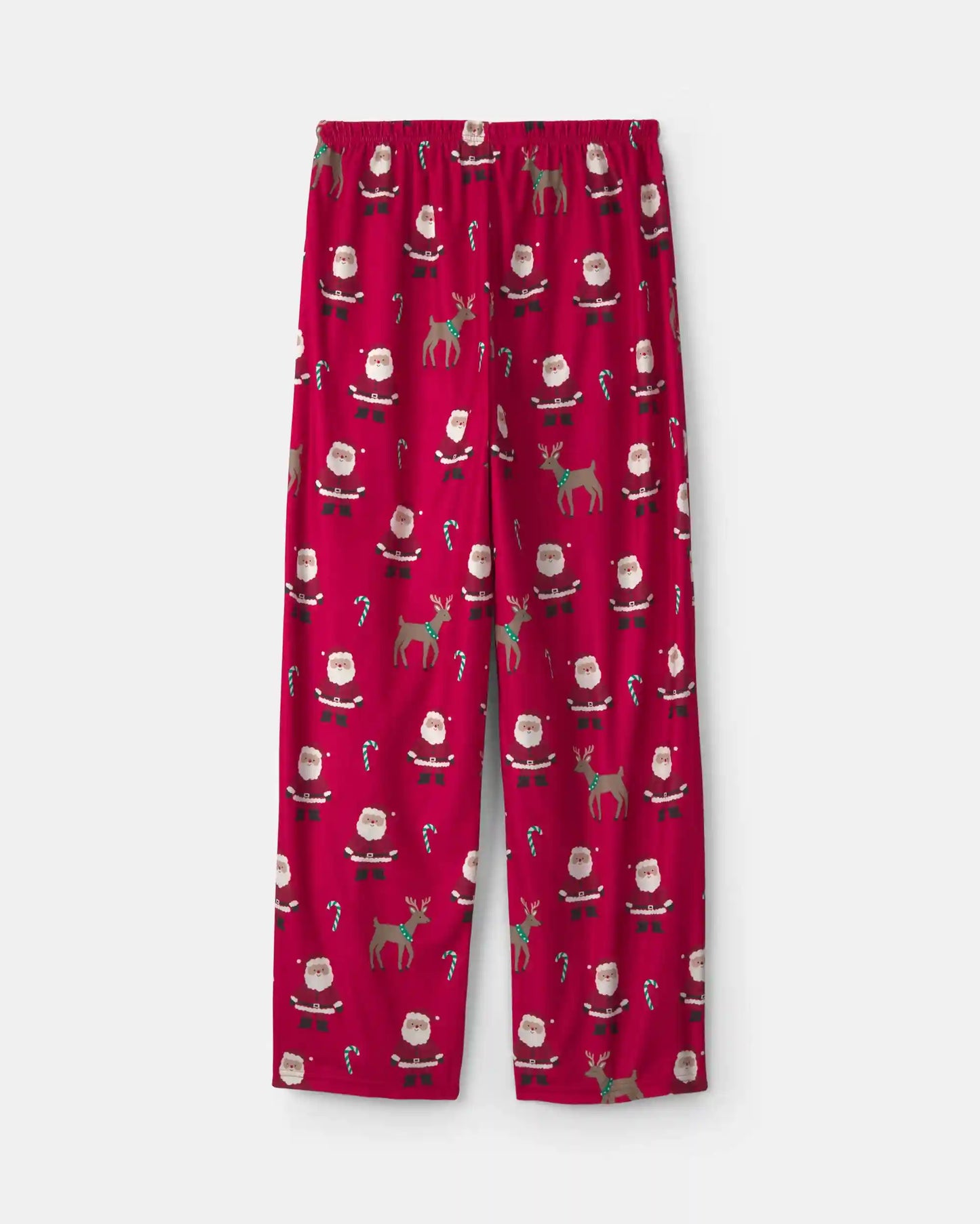 Adult Beige Santa Christmas Fleece Loose Fit Pajama Bottoms - Red