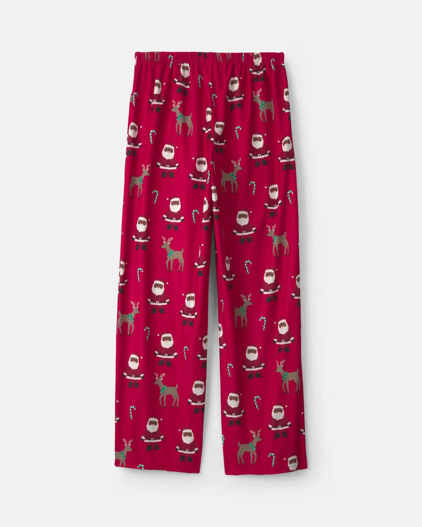 Adult Brown Santa Christmas Fleece Loose Fit Pajama Bottoms - Red