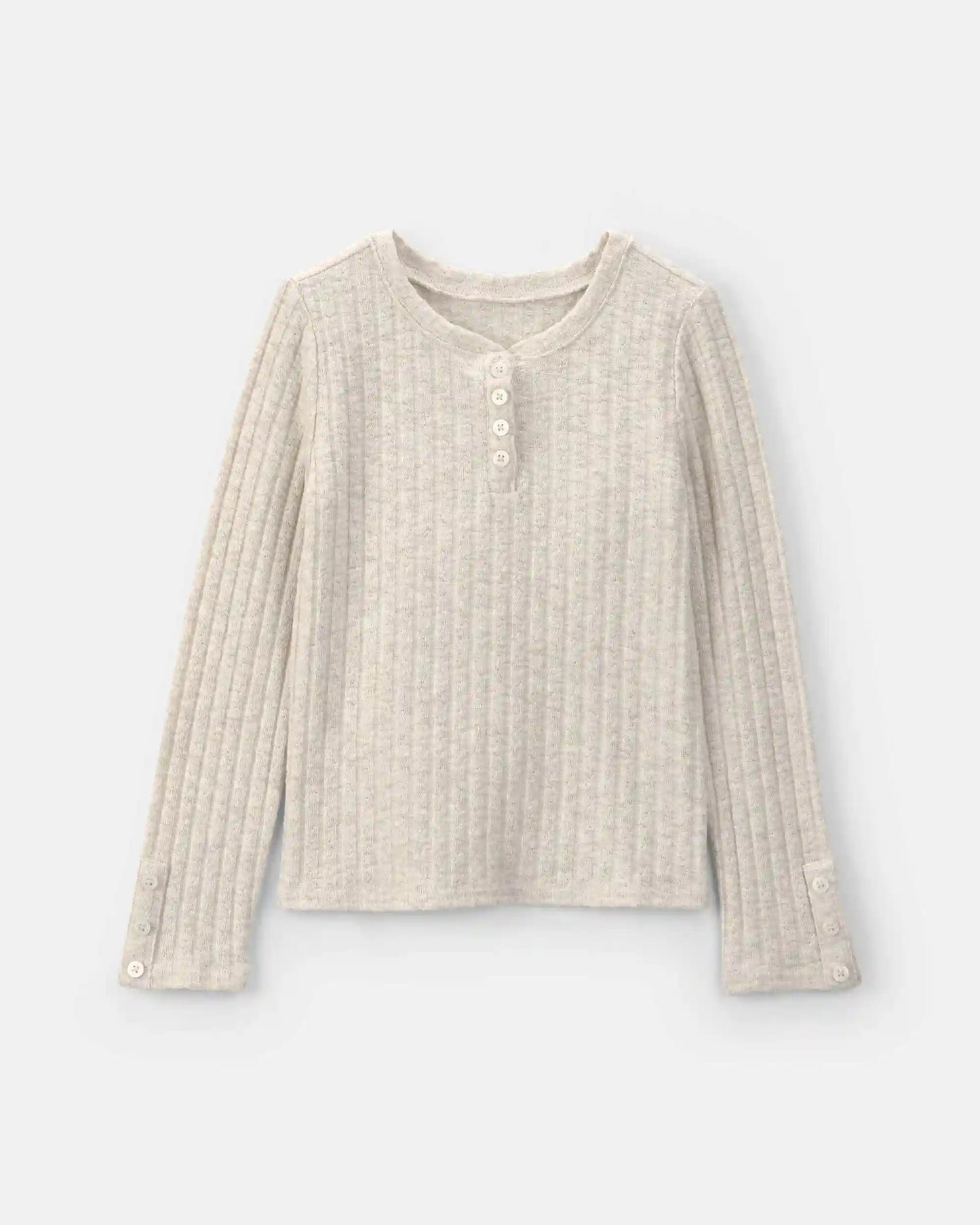 Girls Ribbed Long-Sleeve Henley T-Shirt - Cream