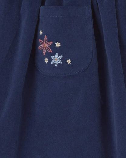 Girls Flower Corduroy Skirt - Navy Blue
