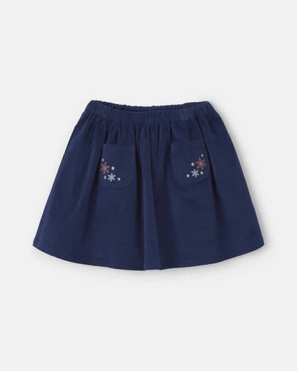 Girls Flower Corduroy Skirt - Navy Blue