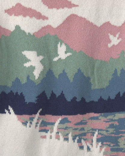 Girls Duck Landscape Sweater - Cream/Green