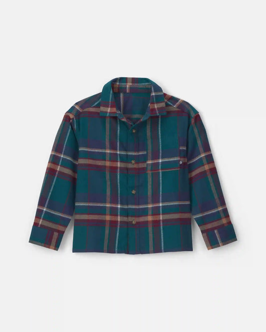 Boys Plaid Flannel Button-Down Shirt - Green/Blue/Brown