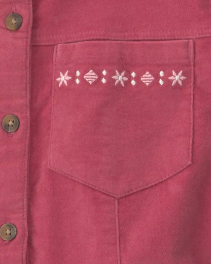 Girls Embroidered Long-Sleeve Corduroy Dress - Pink