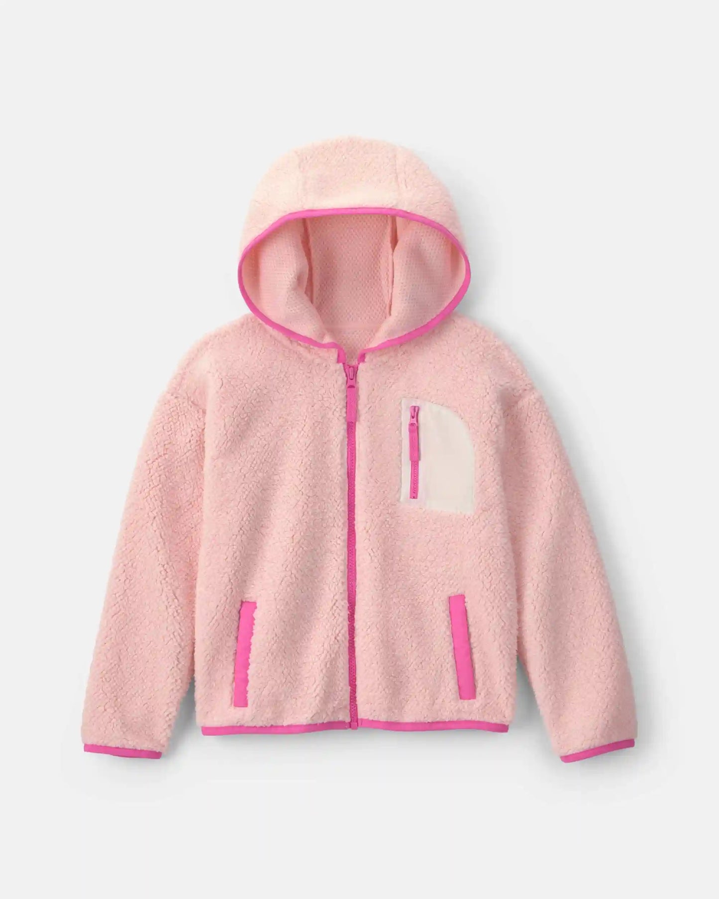 Girls Teddy Fleece Zip-Up Hoodie - Pink