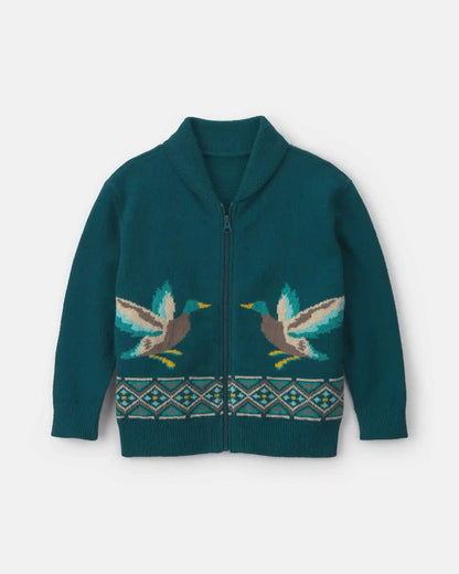 Boys Duck Fair Isle Baggy Cardigan Sweater - Green