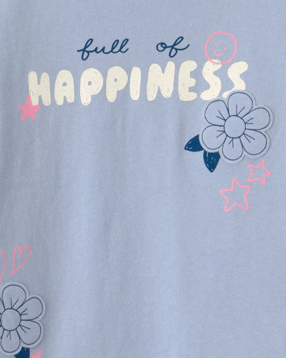Girls 'Full of Happiness' Flower Long-Sleeve Top - Blue