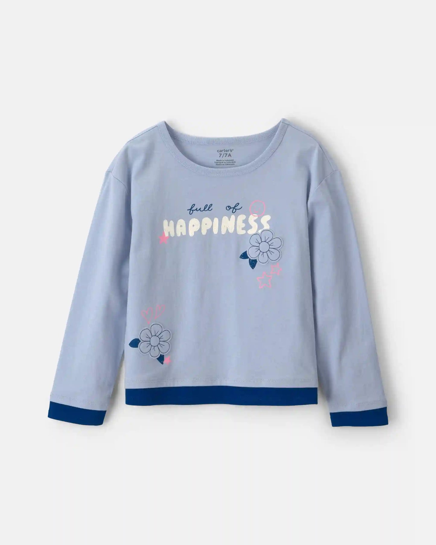Girls 'Full of Happiness' Flower Long-Sleeve Top - Blue
