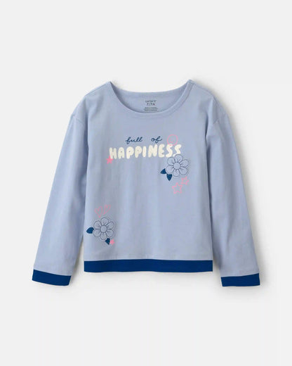 Girls 'Full of Happiness' Flower Long-Sleeve Top - Blue