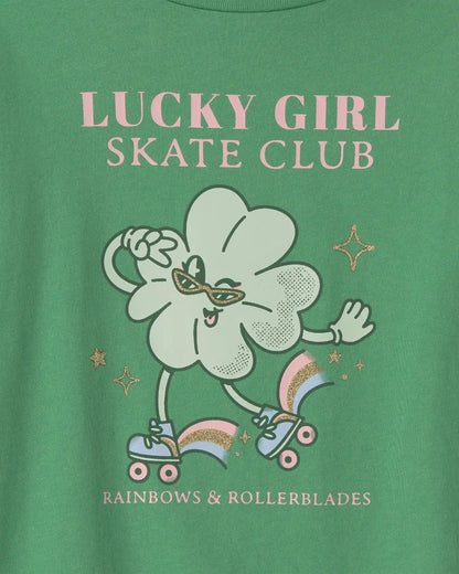 Girls 'Lucky Girl Skate Club' St Patrick's Day Long-Sleeve Graphic Tee - Green