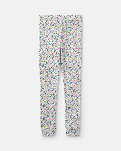 Girls 'Dreamy Vibes' Floral 100% Cotton 4-Piece Pajama Set - Green/Pink
