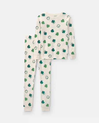 Kids St Patrick's Day Cotton Snug Fit 2-Piece Pajama Set - Green/Cream
