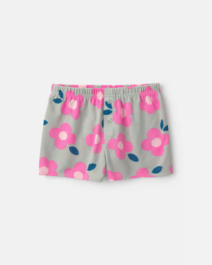 Girls Floral Loose Fit 3-Piece Pajama Set - Pink