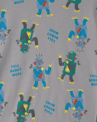 Boys 'Monster vs. Robot Dance Battle' 100% Cotton 4-Piece Pajama Set - Grey