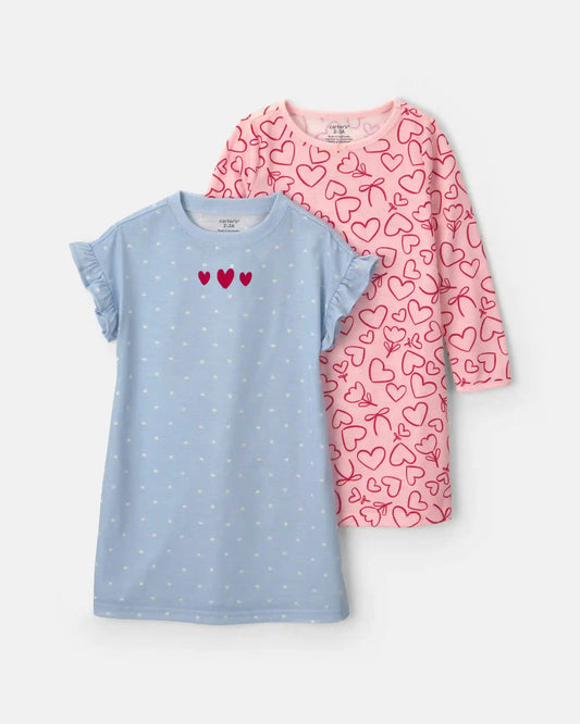 Girls 2-Pack Valentine's Day Loose Fit Night Gown - Pink/Blue
