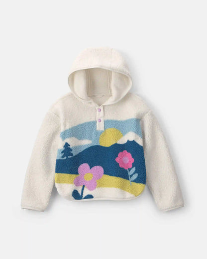 Girls Scenic Teddy Fleece Hoodie - Cream